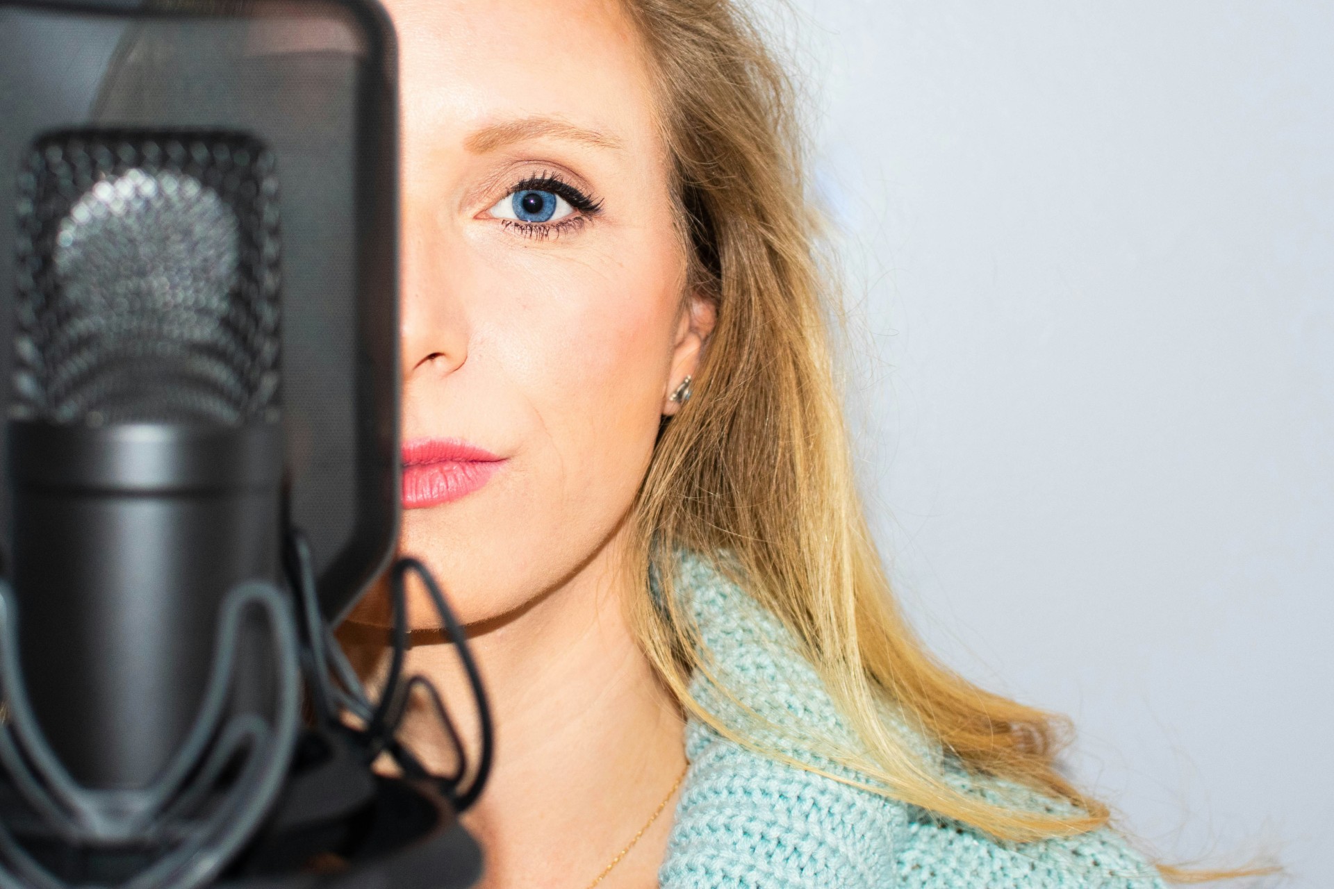 Writer's voice woman with microphone