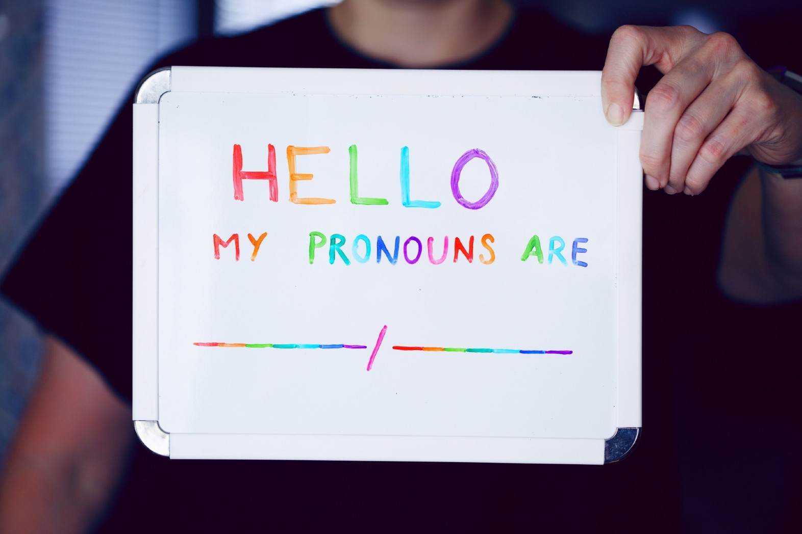 "Hello" badge announcing personal pronouns
