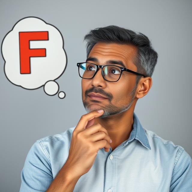 Man thinking about the letter F