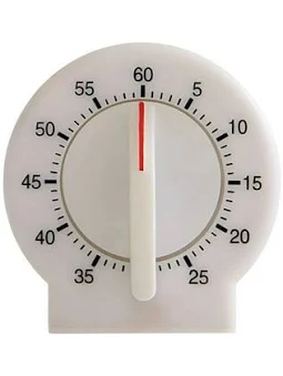An ordinary white 60-minute kitchen timer